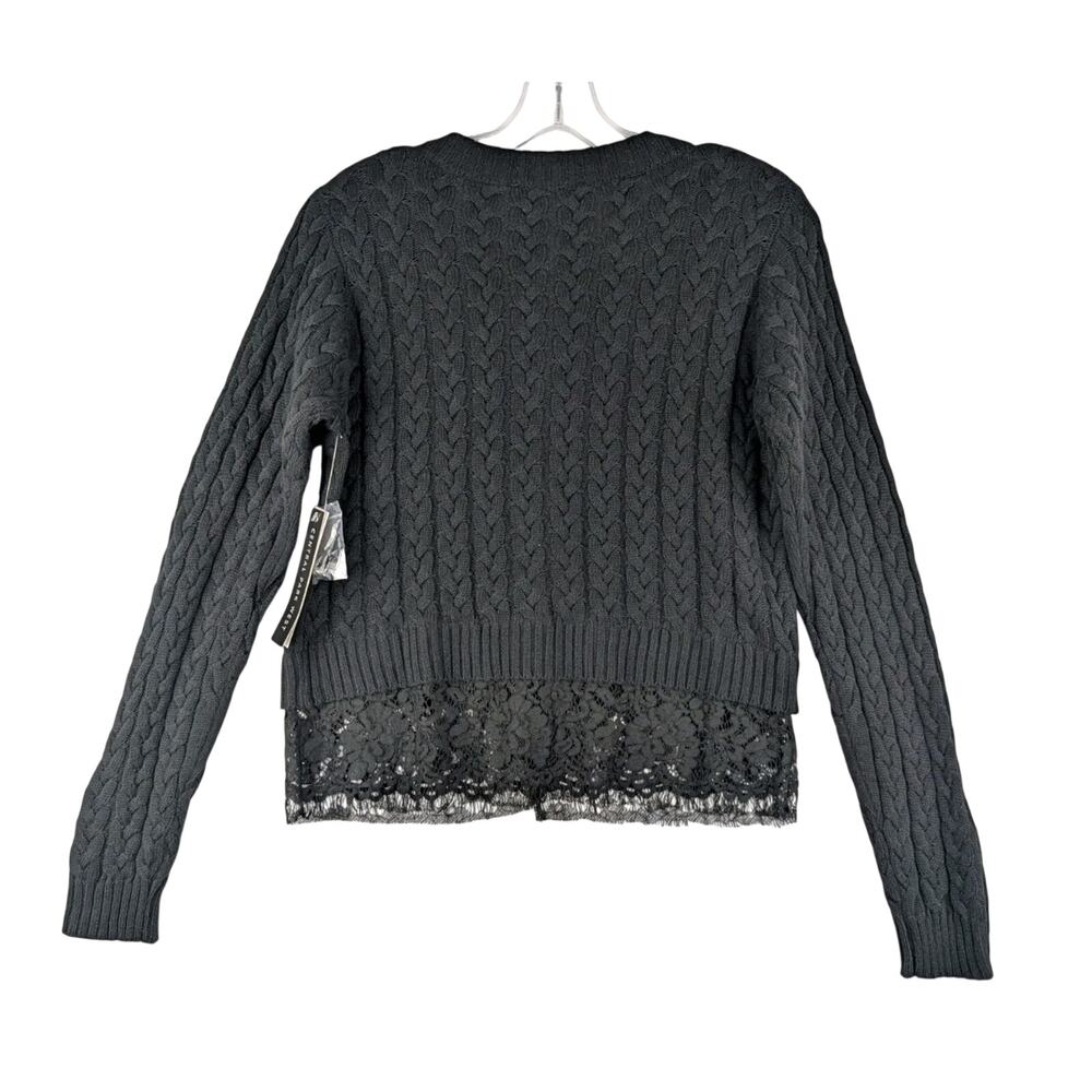 Central Park West Sweater Womens Medium Black Lace Trimmed Buttoned Cardigan NWT - Picture 2 of 7